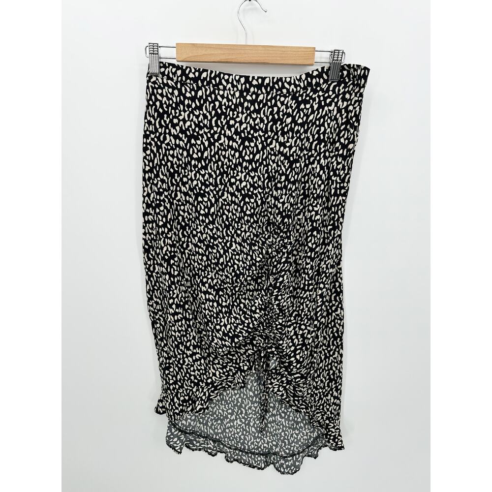 Ophelia Roe Midi Skirt Women XL Black‎ Cream Cinch Ruffle Chic Feminine Milkmaid